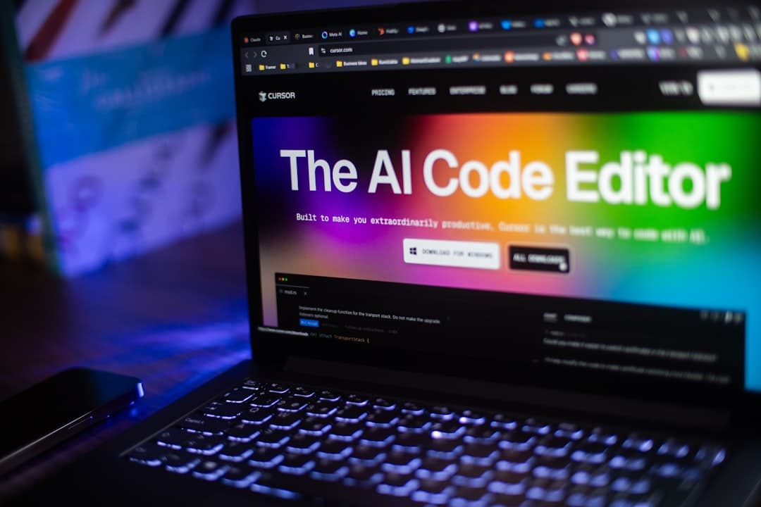 Laptop displaying an AI code editor