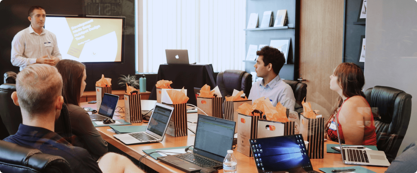 A cross-functional team collaborating on a product sprint