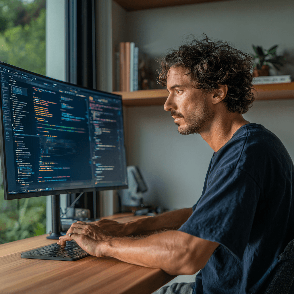 Developer at dual monitors
