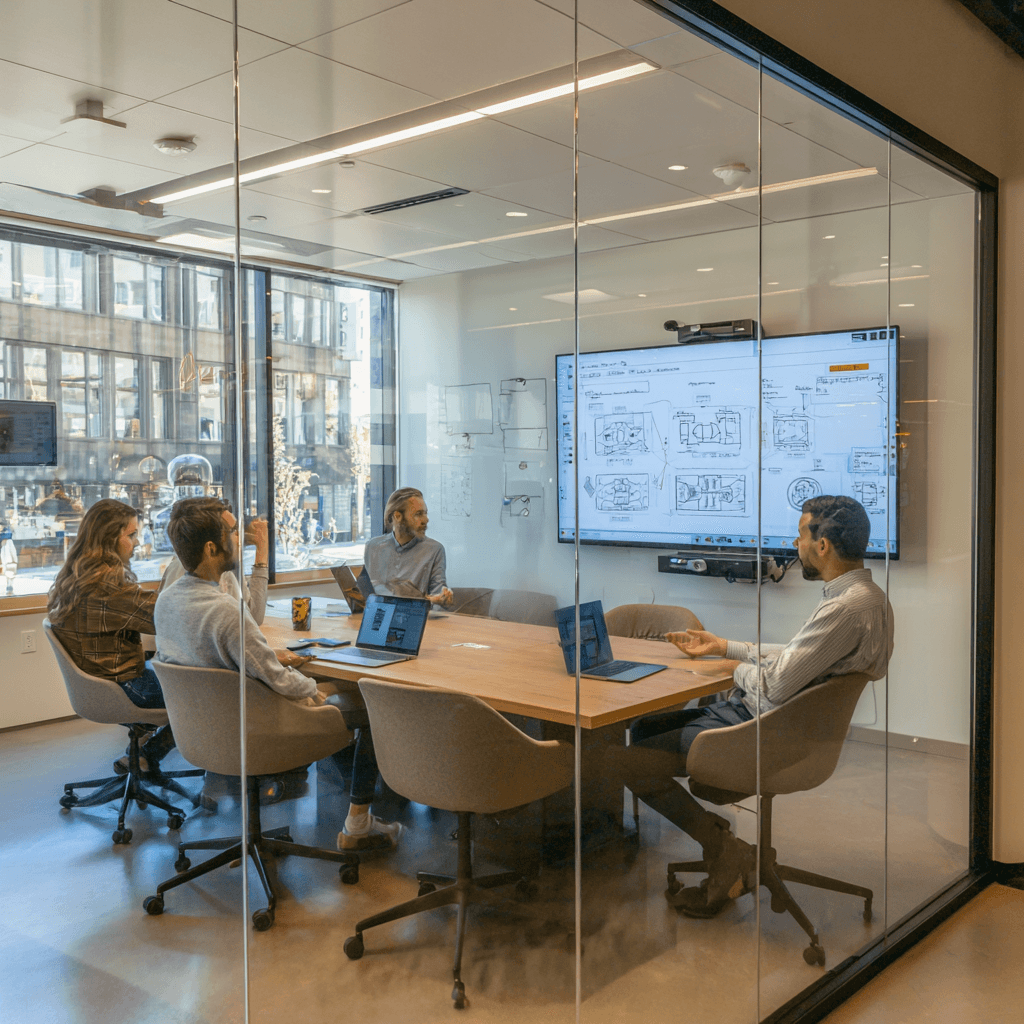 Engineering team in collaborative discussion